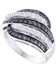 1.00 Carat (ctw) 14k White Gold Round Black And White Diamond Ladies Cocktail Right Hand Fashion Band 1 CT