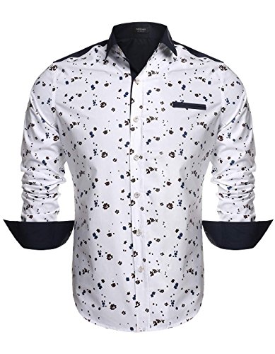 Coofandy Men's Turn-down Neck Printing Long Sleeve Shirt
