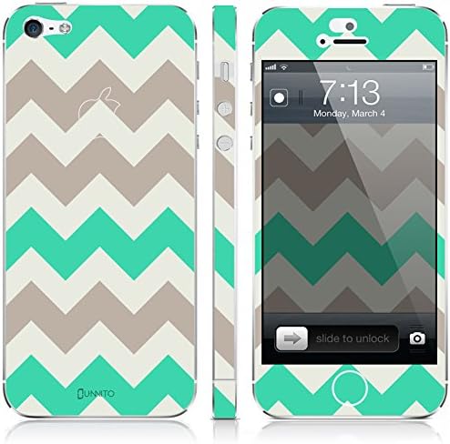 UnnitoTM iPhone 5 / 5S Skin [Full Body] *90 Day Warranty* Protective Vinyl Decal Cover [Custom] Wrap Sticker (Chevron Grey Mint Green)