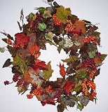 22 Fall Colored Leaf & Berry Wreath