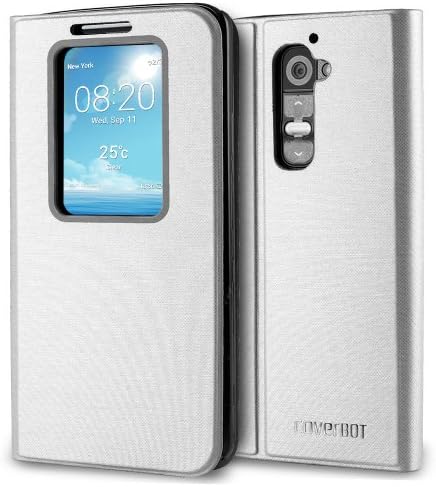 LG G2 Case, CoverBot LG G2 QuickWindow Flip Case with Stand WHITE. Slim Style with Folio Flip Cover Support for LG G2 (NOT COMPATIBLE WITH VERIZON WIRELESS)