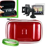 Garmin n?vi GPS 4.3-Inch Portable GPS Navigator Accessories Kit for ALL 4.3 GPS Models: ** RUBY RED ** Hard Storage Case + Custom Cut 4.3 GPS Screen Protector + 4.3 GPS Window Mount + Live * Laugh * Love Vangoddy Wrist Band!!!
