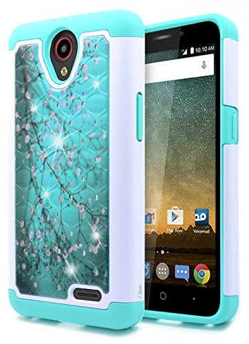 ZTE Maven 2 Case, ZTE Sonata 3 Case, ZTE Prestige Case, ZTE Avid Plus Case, NageBee - Soft Silicone Cover with Studded Rhinestone Bling Design Hybrid Protective Armor Case (Plum)