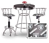 Chrome Bar Table & 2 Chrome Adjustable 24"-29" Oakland Raiders NFL Fabric S ....