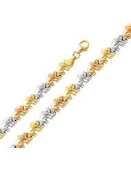 14K 3 Tri-color Diamond Cut Stampato Bracelet with Lobster Claw Clasp - 7.25" Inches