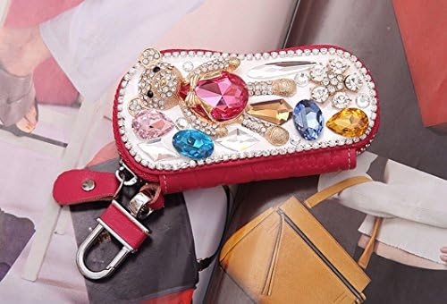 Topxin New Fashion [2 in 1] Universal Car Smart and Key Chain Leather Holder Cover Case 3d Handmade Luxury Shining Crystal Diamond Rhinestones (100% Handcrafted) -- (Bear diamond)
