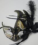 Venetian Masquerade Copper Finish Masks w/ Black Flower Feather on Side