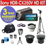 Sony HDR-CX350V 32GB HD Handycam Camcorder + 3.5X Telephoto Zoom Lens + .40X Fisheye Lens + .16X Super Fisheye Lens + Premier Video Light + 3 Piece Multi-Coated Glass Filter Kit + Extra High Capacity Li-Ion Battery + Deluxe Padded Camcorder Bag + 72 Titanium Anodized Monopod + 3 Year Warranty Repair Contract
