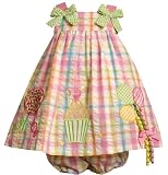 Bonnie Baby Plaid Seersucker Dress with Aplpliques and Bow Shoulder, 18 Months