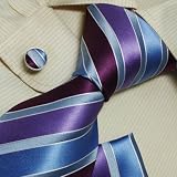 Purple ties for men blue stripes xmas gift mens style silk ties cufflinks handkerchief set H5063