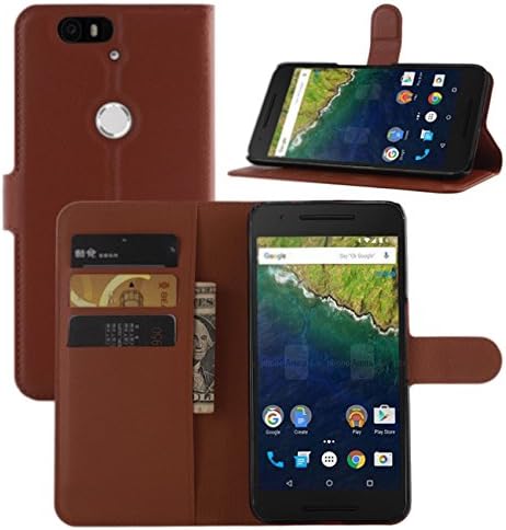 Nexus 6P Case, Premium Leather Wallet Case Cover with Stand Card Holder for Huawei Google Nexus 6P / 6 2nd Gen 2015 Phone (Wallet - Brown)