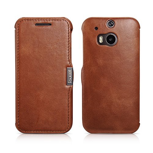 Moon Monkey Luxury Business Genuine Leather Folio Protective Case Wallet Design for HTC One M8 Magnet Adsorption (MM364) (Brown)