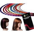 Bundle Monster New 20 Piece Grizzy and Solid Colored Feather Hair Extensions Kit with Silicone Beads and Hook in "BM" Gift Package