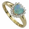 14Kt Yellow Gold Heart Shaped Opal Diamond Ring