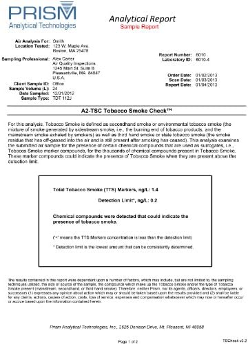 Home Air Check Indoor Air Quality Secondhand/Thirdhand Tobacco Smoke Test