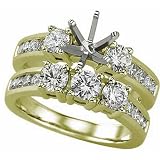 14K Yellow Gold Mesmerizing Diamond Wedding Ring Set, Semi-Mount Setting