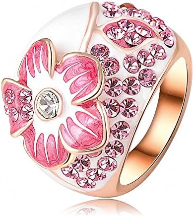 Pink memories Pink Enamel Flower Rings Fashion Real 18K Rose Gold Plated Ring Micro Pave Genuine SWA Elements Austrian Crystal Ri-HQ0015-b