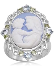 Sterling Silver Blue Topaz, Peridot and Blue Cameo Ring, Size 7