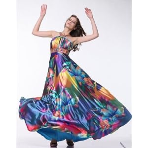 2140 SATIN HIGHT NECK PRINT EVENING PROM LONG GOWN