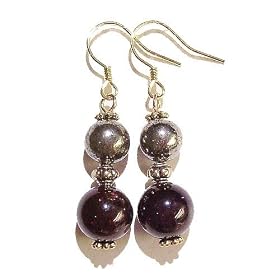 Pyrite, Garnet & Antique Gold Earrings