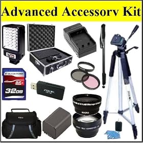 Advanced Accessory Kit For Sony HDRXR260V Handycam Camcorder - Includes 3PC Filter Kit + Wide Angle Lens + Telephoto + 32GB SD Memory Card + Replacement NP-FV100 Battery + Battery Charger + LED Video Light + Deluxe Case + 57 Tripod + Mini HDMI Cable & Much More!!