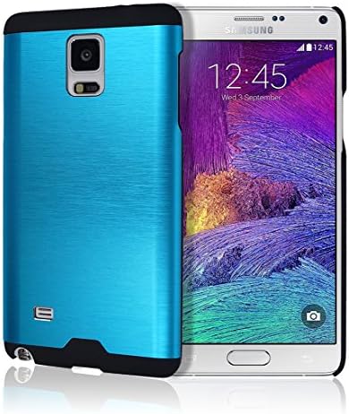 Note4 Brushed Aluminum Metal Case, Samung Galaxy Note 4 Metallic Dual Layer Rubber Bumper Hybrid Soft TPU Ultra Thin Back Cover (Blue)