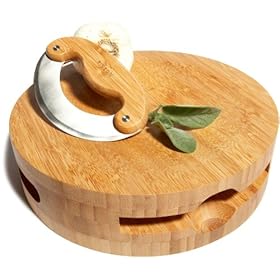 Pinzon Round Bamboo Chopping Block with Inset Mezzaluna by Pinzon