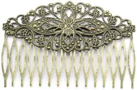 5 Pcs - Antique Bronze Flower Filigree Combs 3 2/8"x2 1/8", Hair Accessory, Hair Combs, Large Hair Combs, Hair Findings