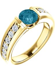 14K Yellow Gold 6.00mm Round Cut London Blue Topaz and Diamond Ring -- LIFETIME WARRANTY