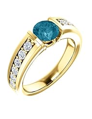 18K Yellow Gold 6.00mm Round Cut London Blue Topaz and Diamond Ring -- LIFETIME WARRANTY