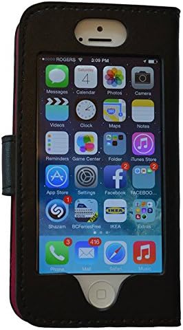 Iphone 5 wallet case By iBRiD Forward Facing Cell Wallet Black Outside PURPLE Inside Genuine Leather Fits 5s and 5c Too Simplify your life Luxury cell wallet