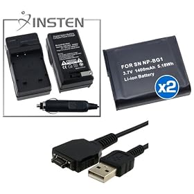 INSTEN Compatible With SONY DSC-H9 HX5 HX5V 2 Packs NP-BG1 BATTERY AND 1 CHARGER & 1 USB Data Cable