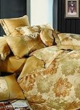4-pc Gorgeous Deep Yellow Floral Artifical Silk Bedroom Duvet Cover Bed Linen Set Full / Queen Size