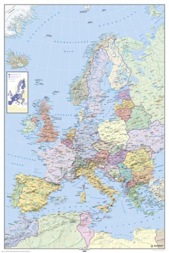 Poster Europa Karte - sehr detailliert - Politische Landkarte von Europa in deutsch - Europakarte - Karte von Europa - Maxiposter - Größe 61 x 91,5 cm