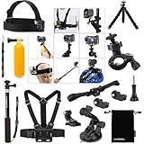 Luxebell 14-in-1 Accessories Bundle Kit for Sony Action Camera Hdr-as15 As20 As30v As100v As200v Hdr-az1 Mini Sony Fdr-x1000v, Chest Mount / Head Mount / Suction Cup / Selfie Stick / Bobber