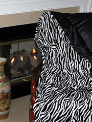Zebra with Black Satin | Faux Fur Throw | 60 Inches by 70 Inches