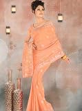 Beautiful Peach Faux Georgette Belly Dance Women's Dress Saree Sari with Unstitched Blouse