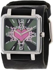 Nemesis Womens GHST828P Classic Pink Heart Leather Cuff Quartz Watch