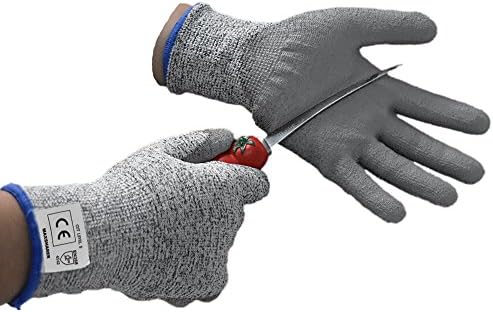 Pu Coated Cut Resistant Gloves Safety Protective En388 Cut Level 5 Protection, Anti-slash Kitchen or Industry Cut Protection Work Gloves - 1 Pair Gray for Men and Women (Xxl Red)