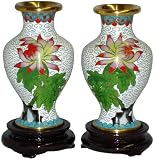 Vintage Chinese Cloisonne Vases - Set of 2, Plum Blossoms for Long Life