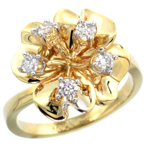 14k Gold 5-Stone Hawaiian Flower Diamond Ring w/ 0.37 Carat Brilliant Cut ( H-I Color; VS2-SI1 Clarity ) Diamonds, 9/16 in. (15mm) wide, size 5