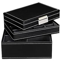 Gents Black mini Stackers Cufflink Watch and Ring Jewelry Storage Box Set of all 3 Trays