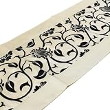 Chemin de Table Couleur Champagne avec Motif Fleurs Noires