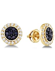 10K White Gold Large Channel Set Round White and Black Diamond Circle Stud Earrings with Screw Back Closure - (1.00 cttw)