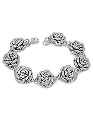 Sterling Silver Rose Bracelet 8"