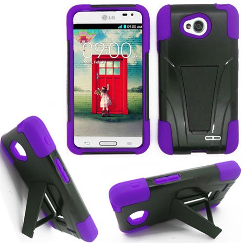 Phone Case for Lg Ultimate 2 L41c Purple Silicone Corner with Hard Cover Kickstand