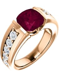 18K Rose Gold 8.00x8.00mm Antique Cushion Cut Rhodolite Garnet and Diamond Ring -- LIFETIME WARRANTY