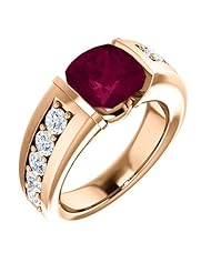 14K Rose Gold 8.00x8.00mm Antique Cushion Cut Rhodolite Garnet and Diamond Ring -- LIFETIME WARRANTY