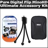 Ultimate Accessory Kit For Pure Digital Flip MinoHD Camcorder 3rd Generation M3160S, M31120B NEWEST MODEL Includes Slim Protective hard Case + Mini Tripod + Clear LCD Screen Protectors
