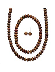 Sterling Silver Chocolate 6-7mm Fw Cult. Pearl Stretch Bracelet Set